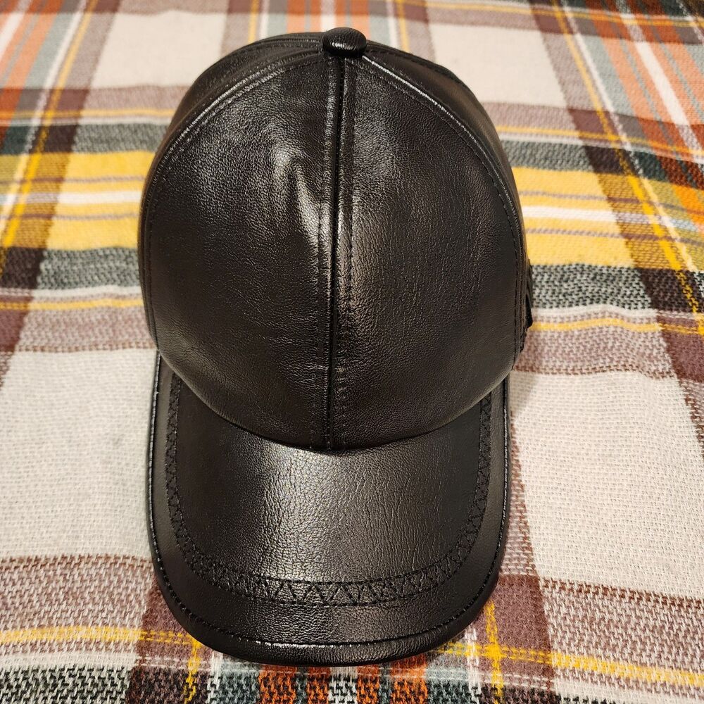 Black Faux Leather Baseball Cap. EUC.